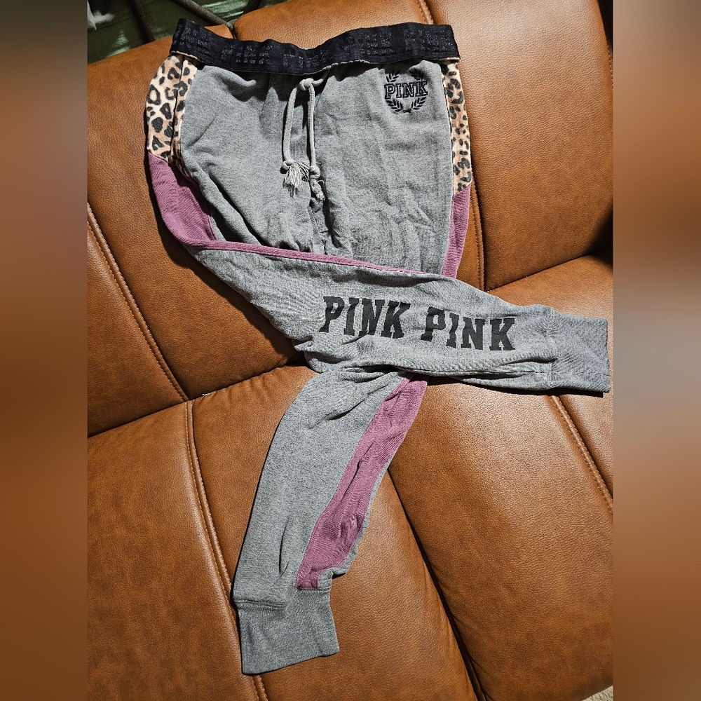 VS VICTORIAS SECRET PINK SKINNY JOGGER LEGGING SWEATPANTS MAUVE LEOPARD PRINT XS